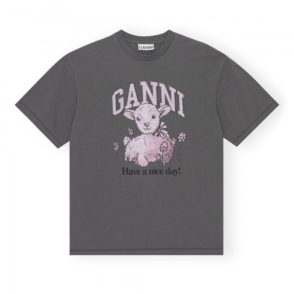 GANNI Future Heavy Jersey Lamb Short Sleeve T-Shirt (Volcanic Ash)