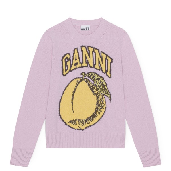 GANNI Graphic O-Neck Pullover Peach Sweater (Coral Blush)