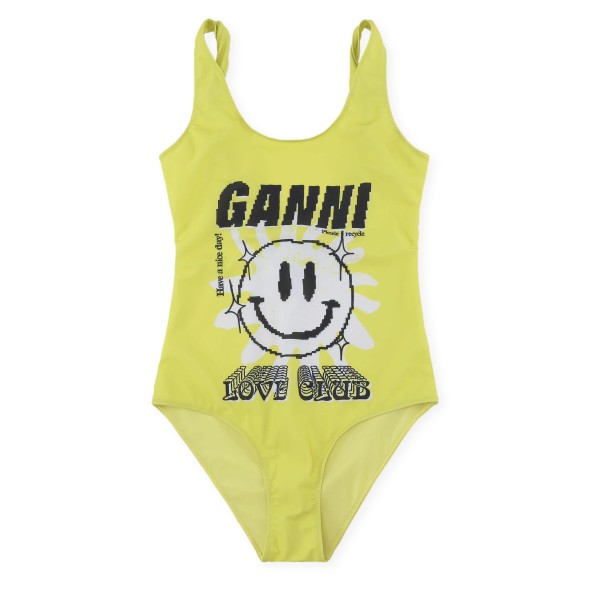 GANNI Graphic Twisted Strap Swimsuit (Blazing Yellow)