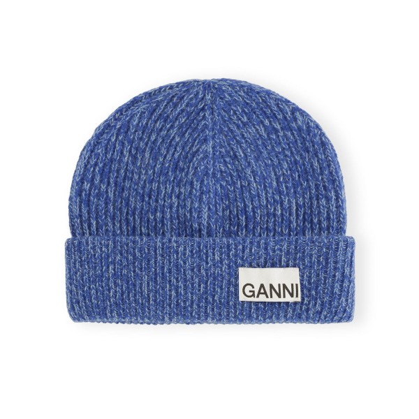 GANNI Light Structured Rib Knit Beanie (Nautical Blue)
