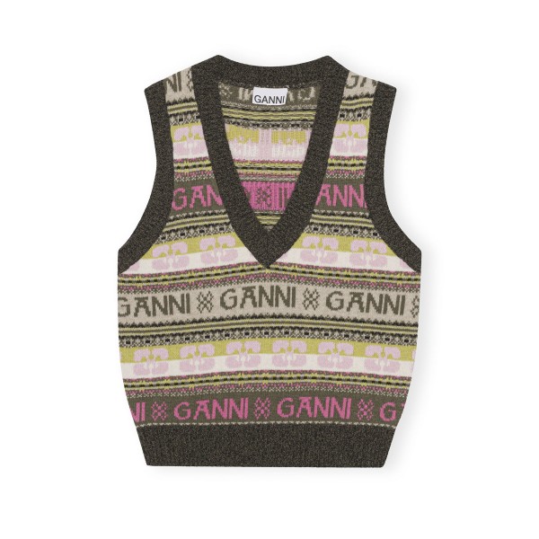 GANNI Logo Wool Mix Vest (Kalamata)