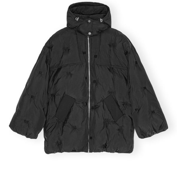 GANNI Nylon Tech Midi Puffer Jacket (Black)