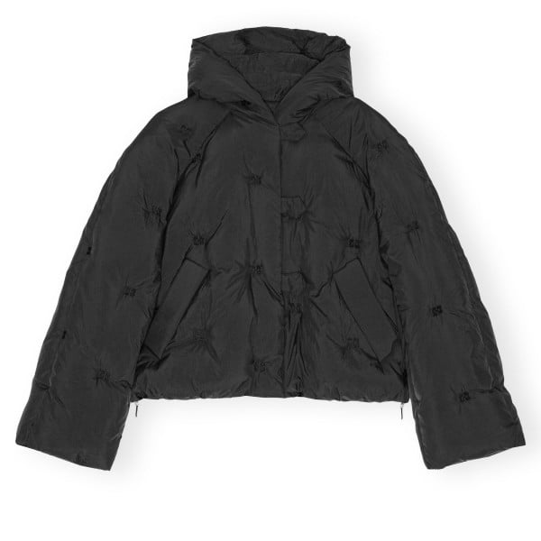 GANNI Nylon Tech Short Puffer Jacket (Black)