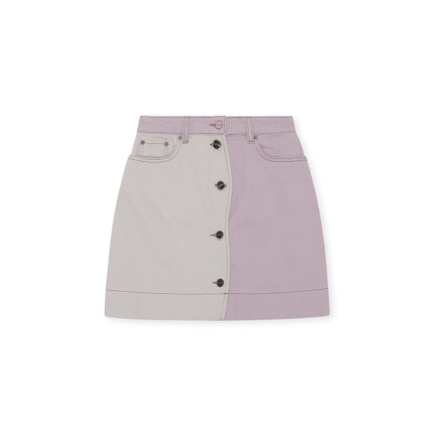 GANNI Overdyed Cutline Mini Skirt (Denim Light Lilac)