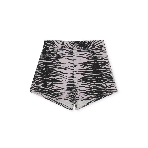 GANNI Print Denim High Waisted Hotpant (Tiger Stripe Light Lilac)