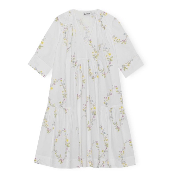 GANNI Printed Cotton Gathered Panel V-Neck Dress (CHARLES JEFFREY LOVERBOY abstract-pattern pyjama shirt)