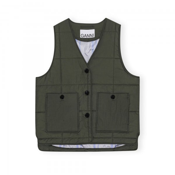 GANNI Quilt Boxy Vest (Kombu Green)