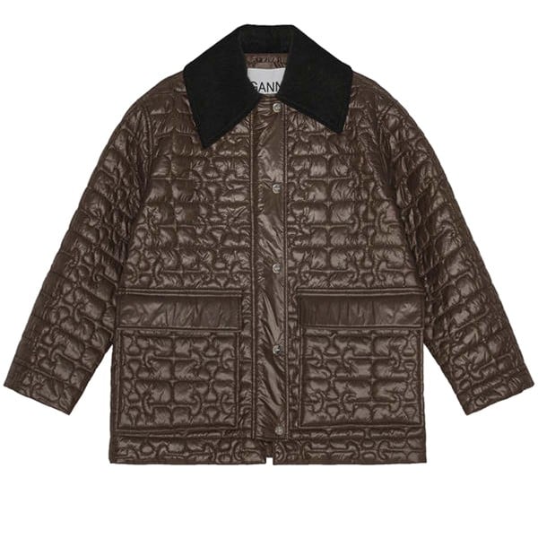 GANNI Shiny Quilt Midi Jacket (Chicory Coffee)
