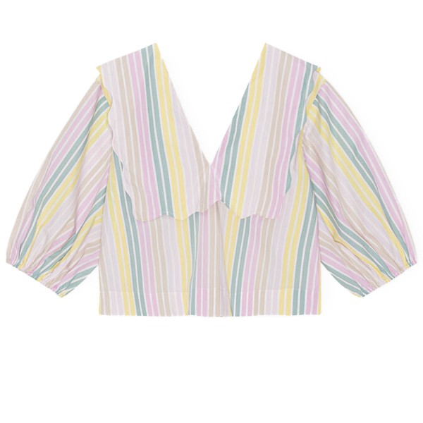 GANNI Stripe Cotton Rhythm Collar Blouse (Multicolour)