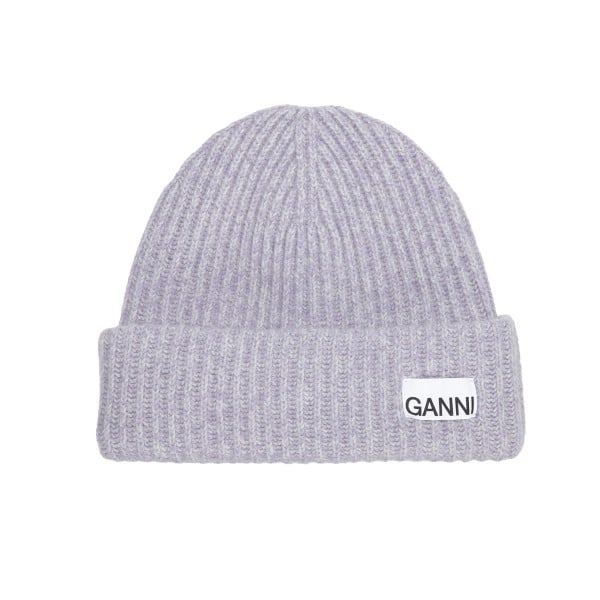 GANNI Structured Rib Wool Beanie (Lavender Blue)