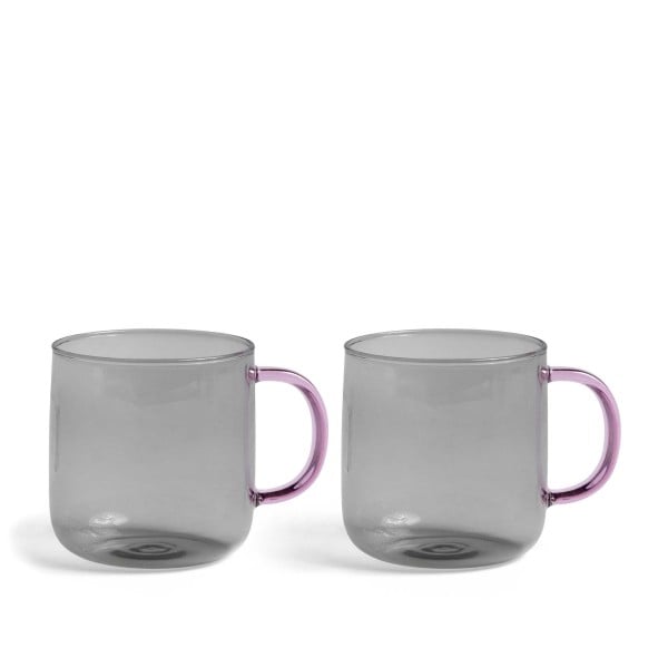 HAY Borosilicate Mug Set of 2 (Grey/Pink Handle)