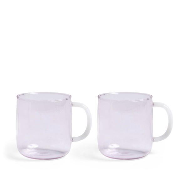 HAY Borosilicate Mug Set of 2 (Pink/White Handle)