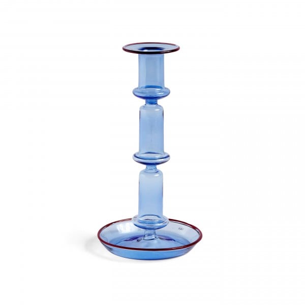 HAY Flare Tall Candleholder (Light Blue/Red Rim)