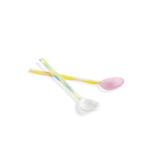 HAY Glass Spoons Flat Set of 2 (Light Pink/White)