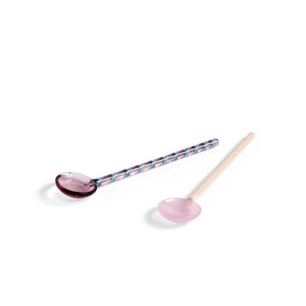 HAY Glass Spoons Round Set of 2 (Aubergine/Light Pink)