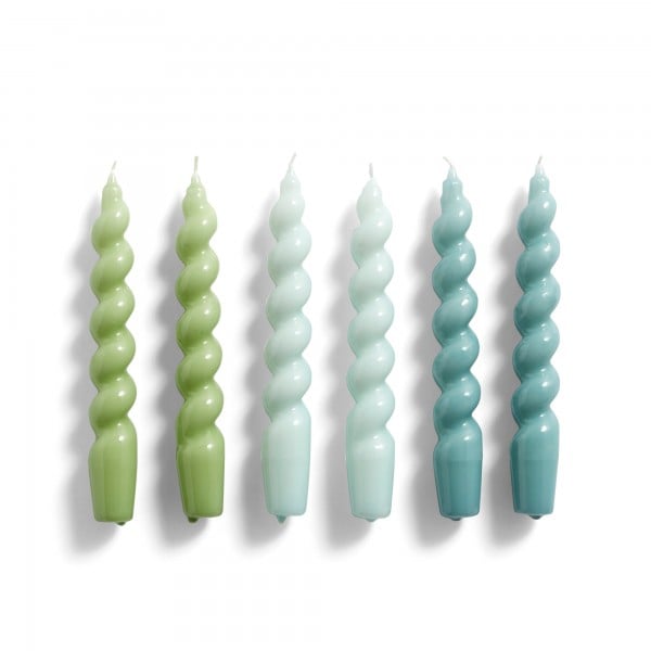 HAY Spiral Set of 6 Candles (Green/Arctic Blue/Teal)