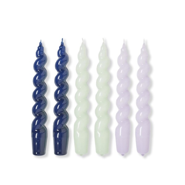 HAY Spiral Set of 6 Candles (Lilac/Mint/Midnight Blue)