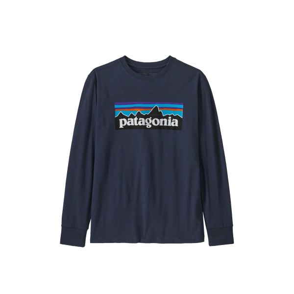 Kids' Patagonia Regenerative Organic Certified Cotton P-6 Logo Long Sleeve T-Shirt (New Navy)