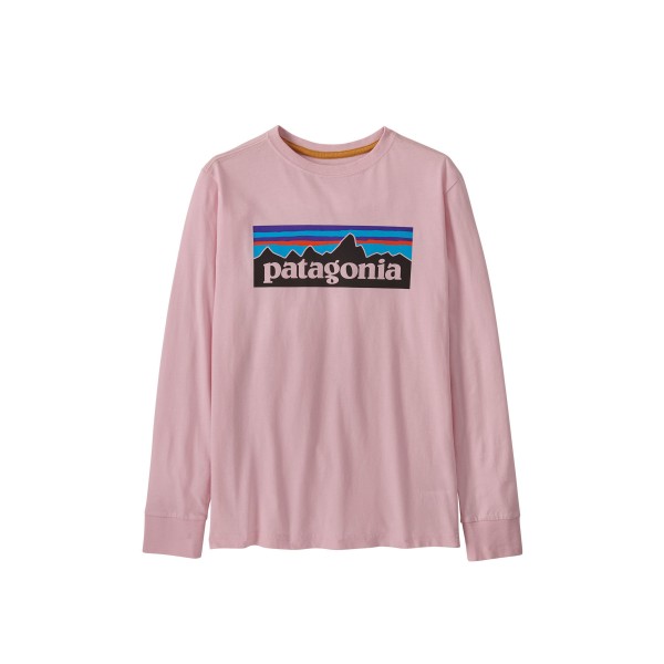 Kids' Patagonia Regenerative Organic Certified Cotton P-6 Logo Long Sleeve T-Shirt (Peaceful Pink)