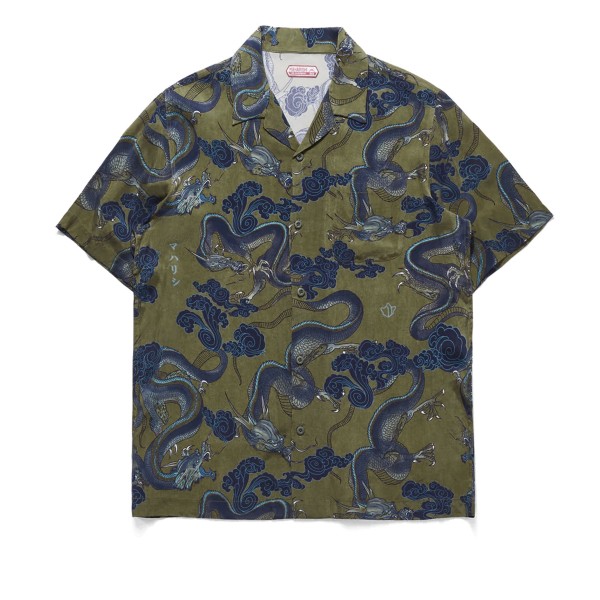 Maharishi Cloud Dragon Camp Collar Shirt (Olive Thai Dragon Print)