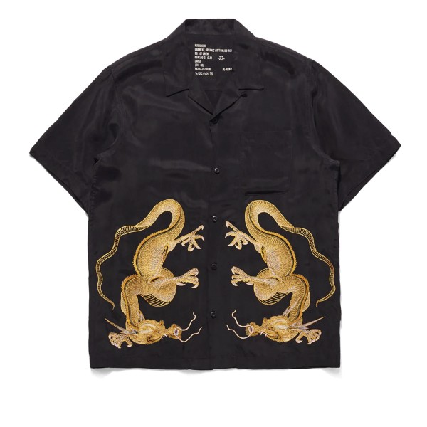 Maharishi Thai Dragon Cloud Dragon Embroidery Summer Shirt (Golden Black)