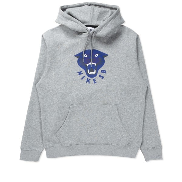 Nike SB Panther Skate Pullover Hooded Sweatshirt (Dark Grey Heather/Deep Royal Blue/White)