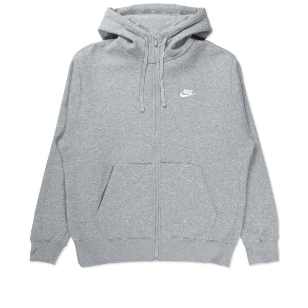 Nike Sportswear Club Fleece Full-Zip Hooded Sweatshirt (Dark Grey Heather/Matter Silver/White)