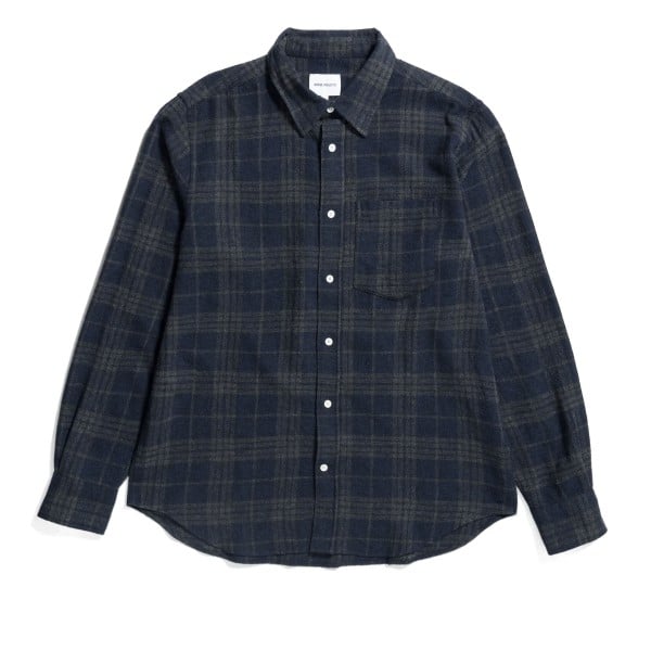 Norse Projects Algot Relaxed Wool Check Shirt (Dark Navy)