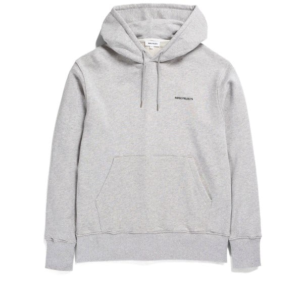 Norse Projects Arne Relaxed Organic Logo Pullover Hooded Sweatshirt (Light Grey Melange)