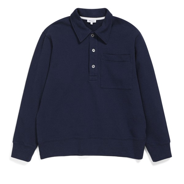 Norse Projects Fraser Relaxed Organic Loopback Tab Series Polo Sweatshirt (Dark Navy)