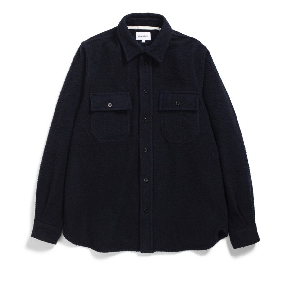 Norse Projects Silas Textured Cotton Wool Overshirt (Dark Navy)