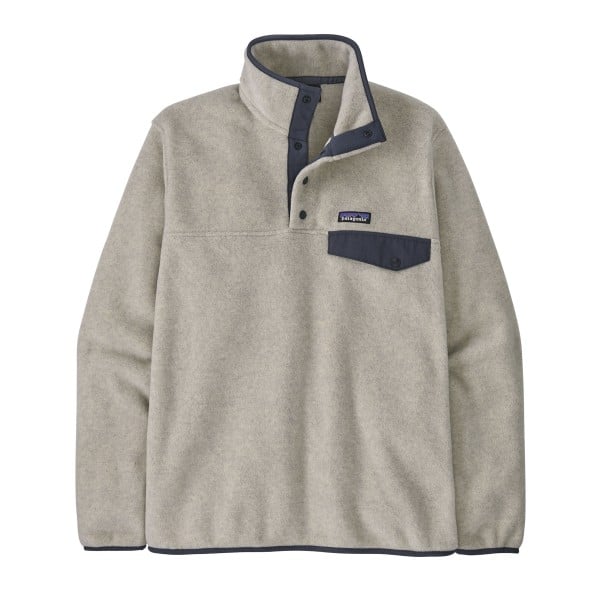 Patagonia Lightweight Synchilla Snap-T Pullover Fleece (Oatmeal Heather w/Smolder Blue)
