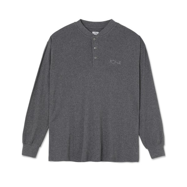 Polar Skate Co. Rib Henley Long Sleeve (Dark Grey Heather)