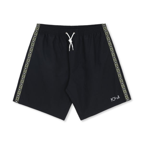 Basic Mid Length Regular Jersey Shorts. Square Stripe City Swim Shorts (Black/Jade Green)