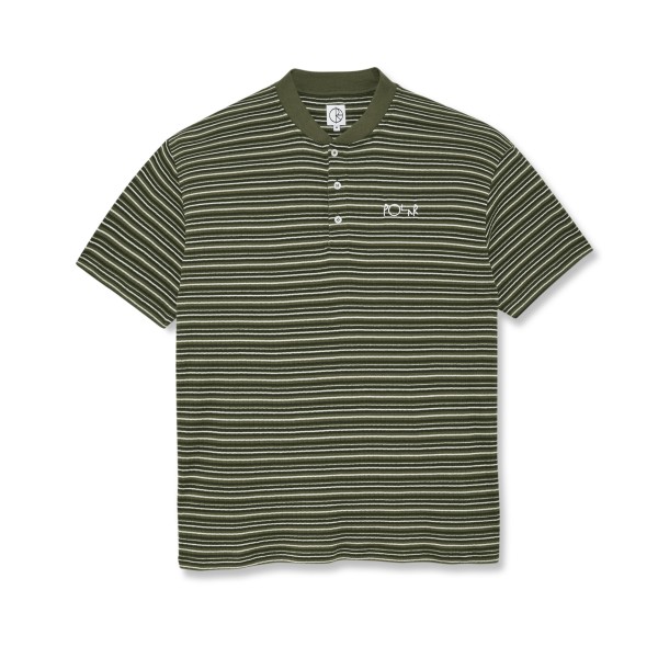 baroque-print contrast-trim shirt Blue. Stripe Rib Henley T-Shirt (Uniform Green)
