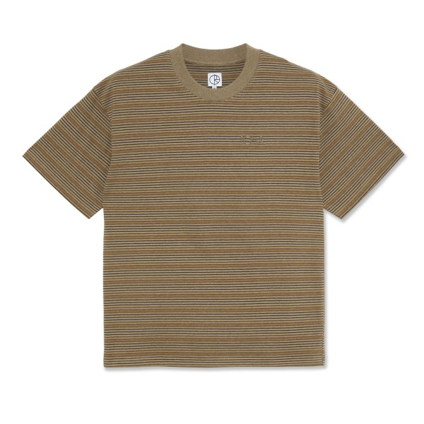 Basic Mid Length Regular Jersey Shorts. Stripe Surf T-Shirt (Camel)