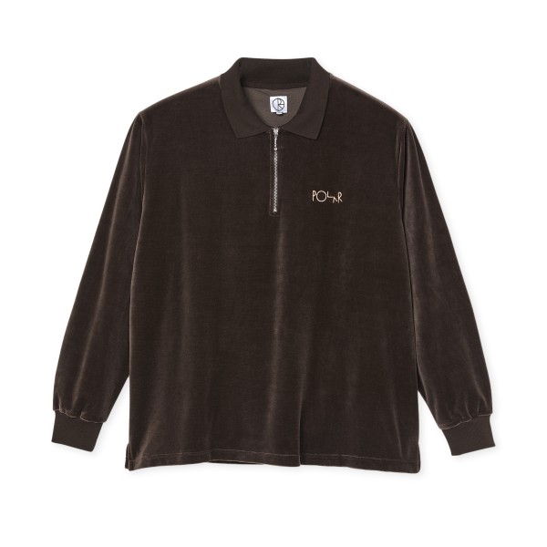 Polar Skate Co. Velour Zip Long Sleeve Polo Shirt (Brown)