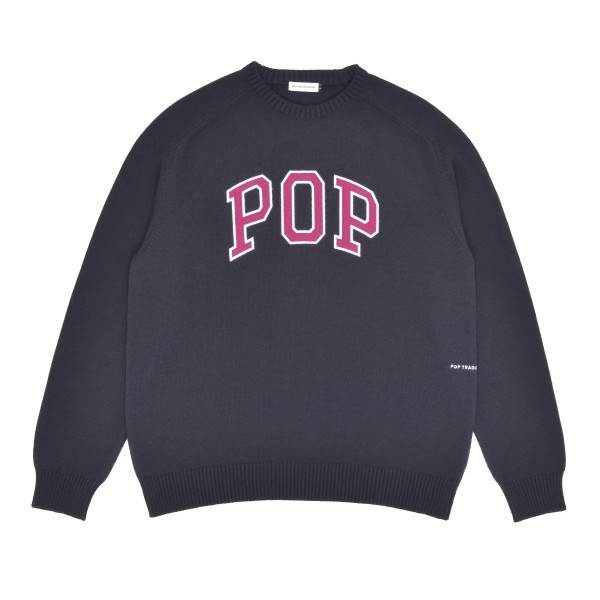 Pop Trading Company Arch Knitted Crew Neck Jumper (Anthracite/Raspberry)