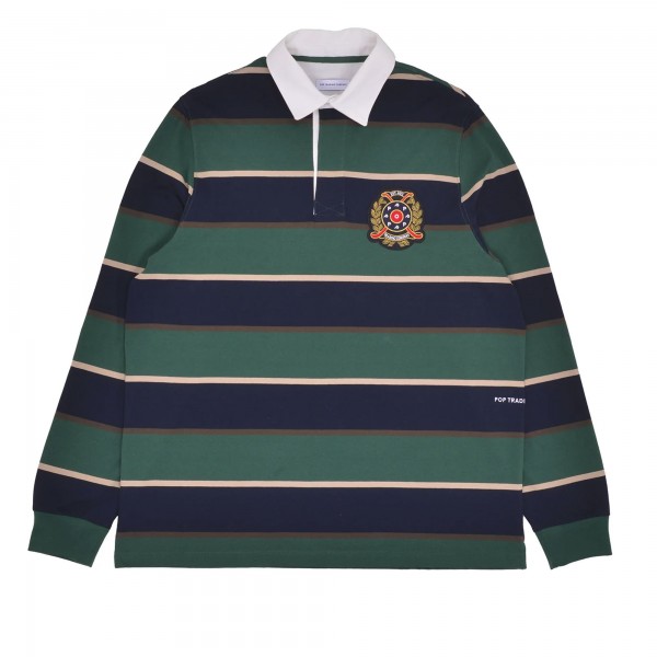 Pop Trading Company Striped Rugby Polo Shirt (Pine Grove)