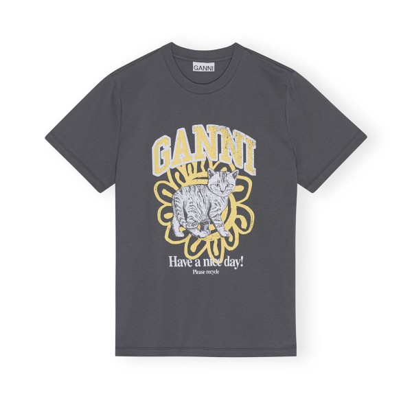 GANNI Basic Jersey Cat Relaxed T-Shirt (Volcanic Ash)