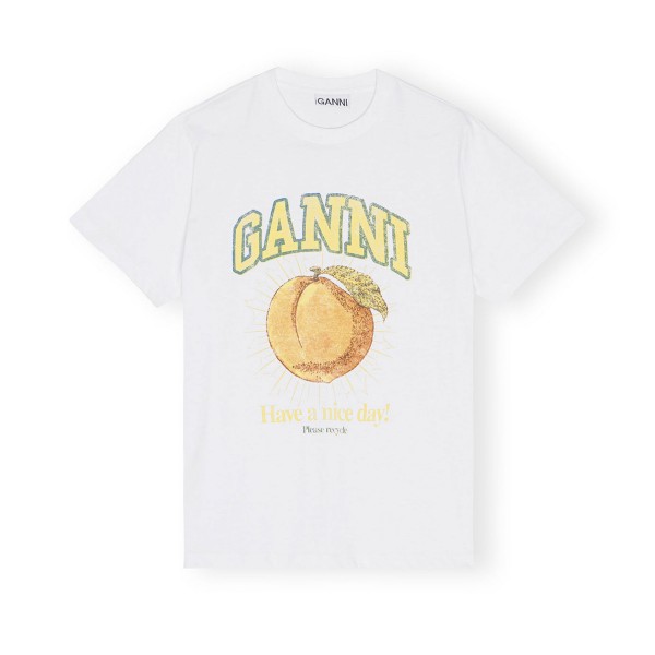 GANNI Basic Jersey Peach Relaxed T-Shirt (Bright White)