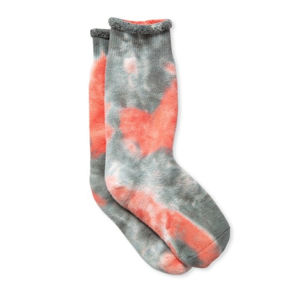 RoToTo Tie Dye Pile Crew Socks (Dark Grey/Light Red)