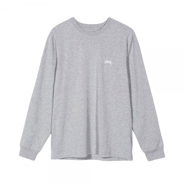 Stussy Stock Crew Long Sleeve T-Shirt (Grey Heather)