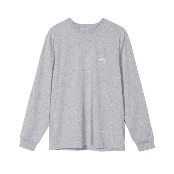 Stussy Stock Long Sleeve Crew Neck T-Shirt (Grey Heather)