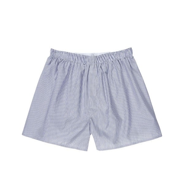 Sunspel Classic Boxer Shorts (White/Navy/Light Blue Pinstripe)