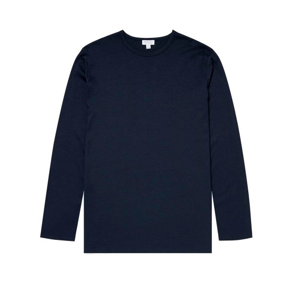 Sunspel Cotton Modal Lounge Long Sleeve T-Shirt (Navy)