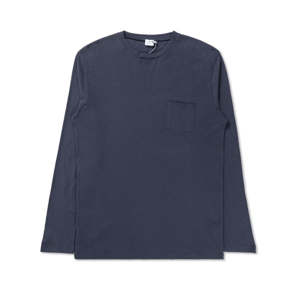 Sunspel Relaxed Fit Pocket Long Sleeve Crew Neck T-Shirt (Navy)
