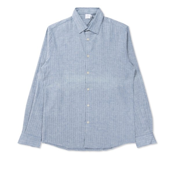 Sunspel Washed Long Sleeve Shirt (Indigo Herringbone)