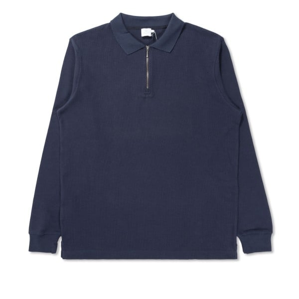 Sunspel Zipped Long Sleeve Polo Shirt (Navy)