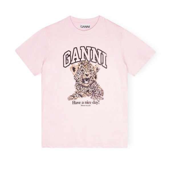 GANNI Basic Jersey Leopard Relaxed T-Shirt (Chalk Pink)